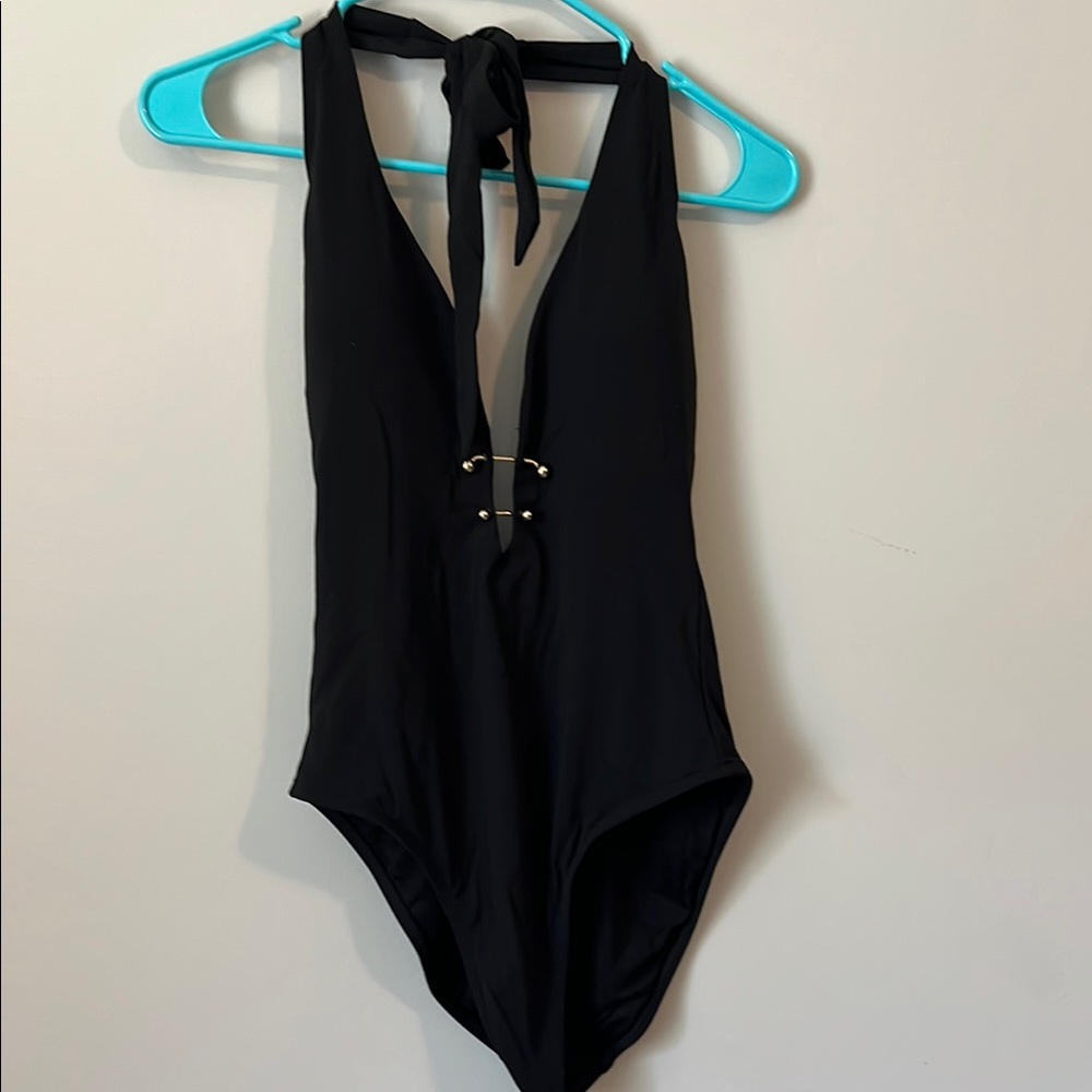 Robin Piccone Black Halter One-Piece Swimsuit
